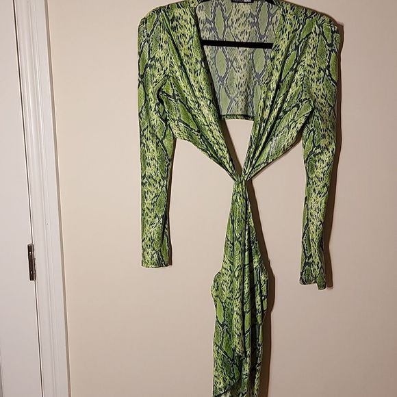 Fashion Nova Deadly Gossip Snake Knot Mini Dress - Neon Green sz. S - Picture 2 of 2